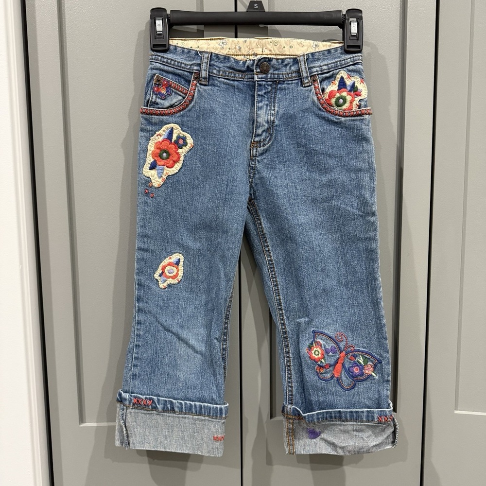 The Children's Place Embroidered Capri Pants Blue Jeans Girls 8 Floral Butterfly